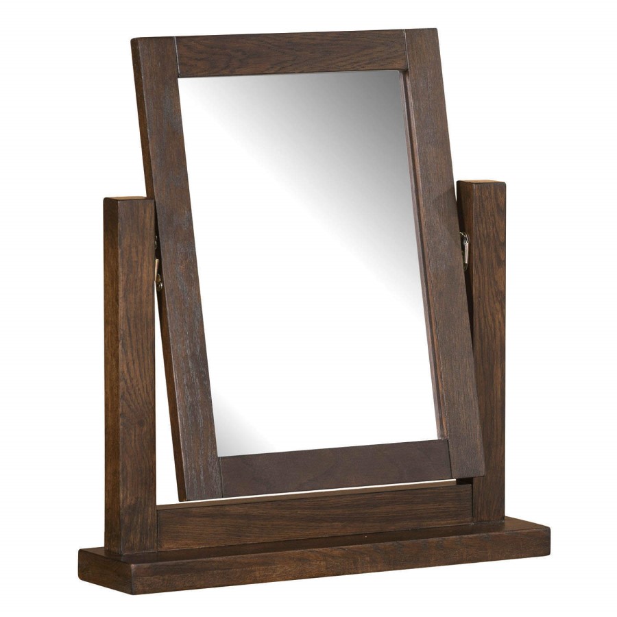 GRADE A2 - Pacific Solid Dark Oak Dressing Table Mirror - Walnut Effect