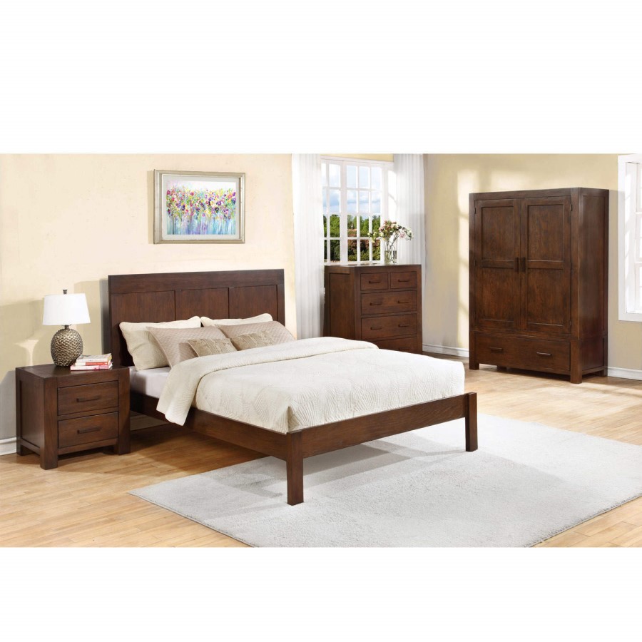 GRADE A3 - Pacific Solid Dark Oak Wardrobe - 1 Hanging Rail & 1 Drawer - Walnut Effect