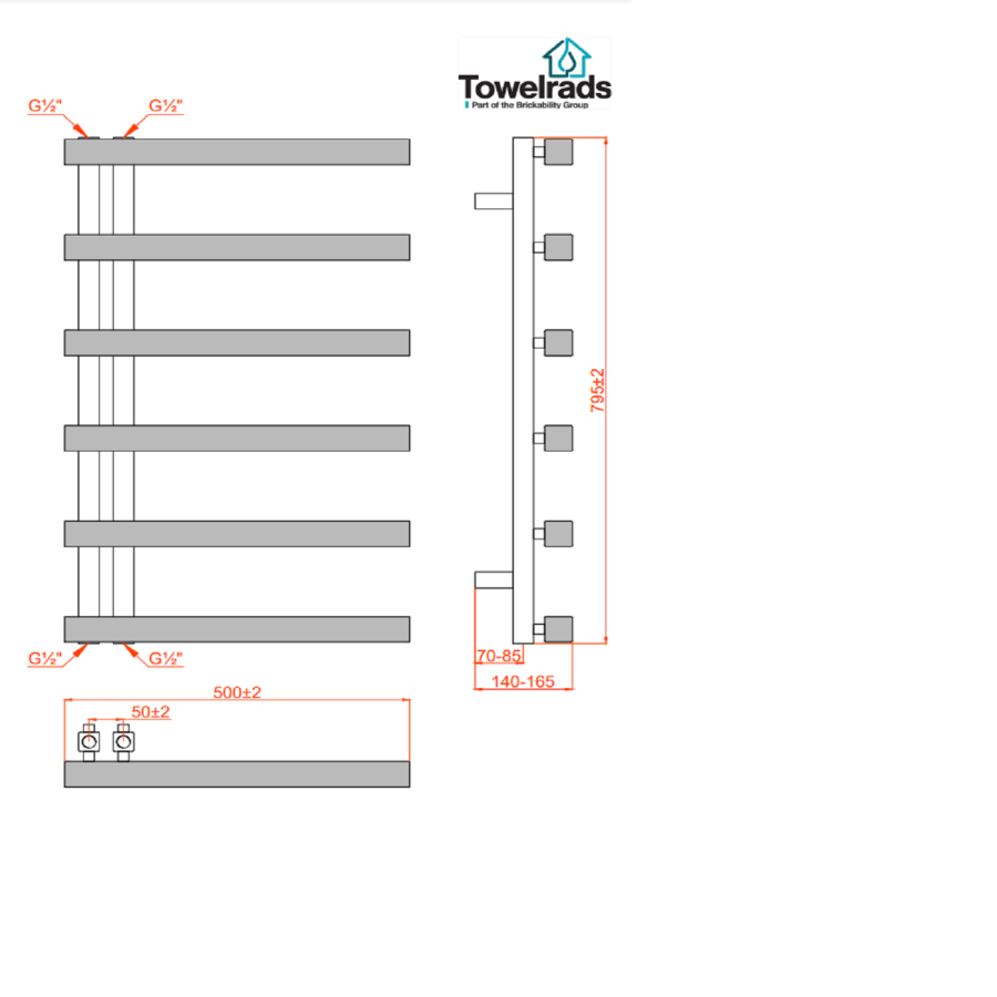 Anthracite Heated Towel Rail Radiator 795 x 500mm - Soho