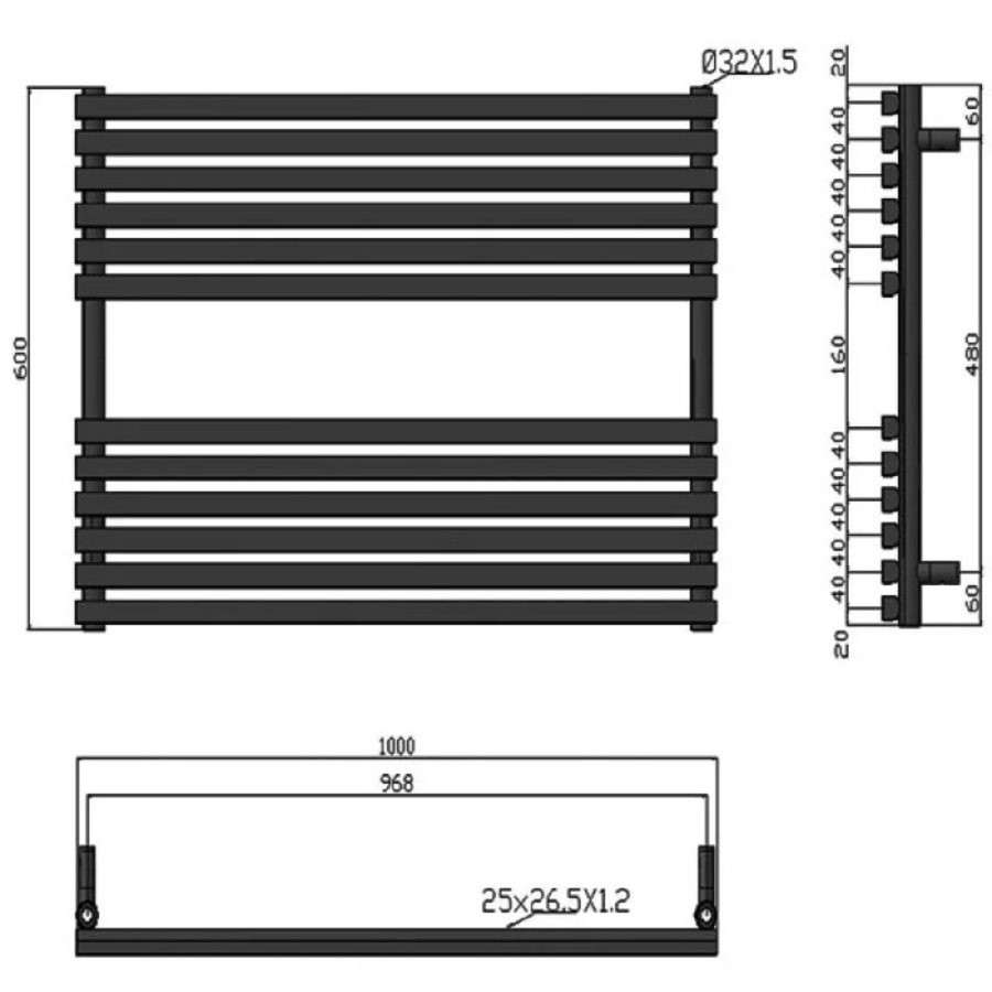 Towelrads Oxfordshire Anthracite Towel Radiator 600 x 1000mm