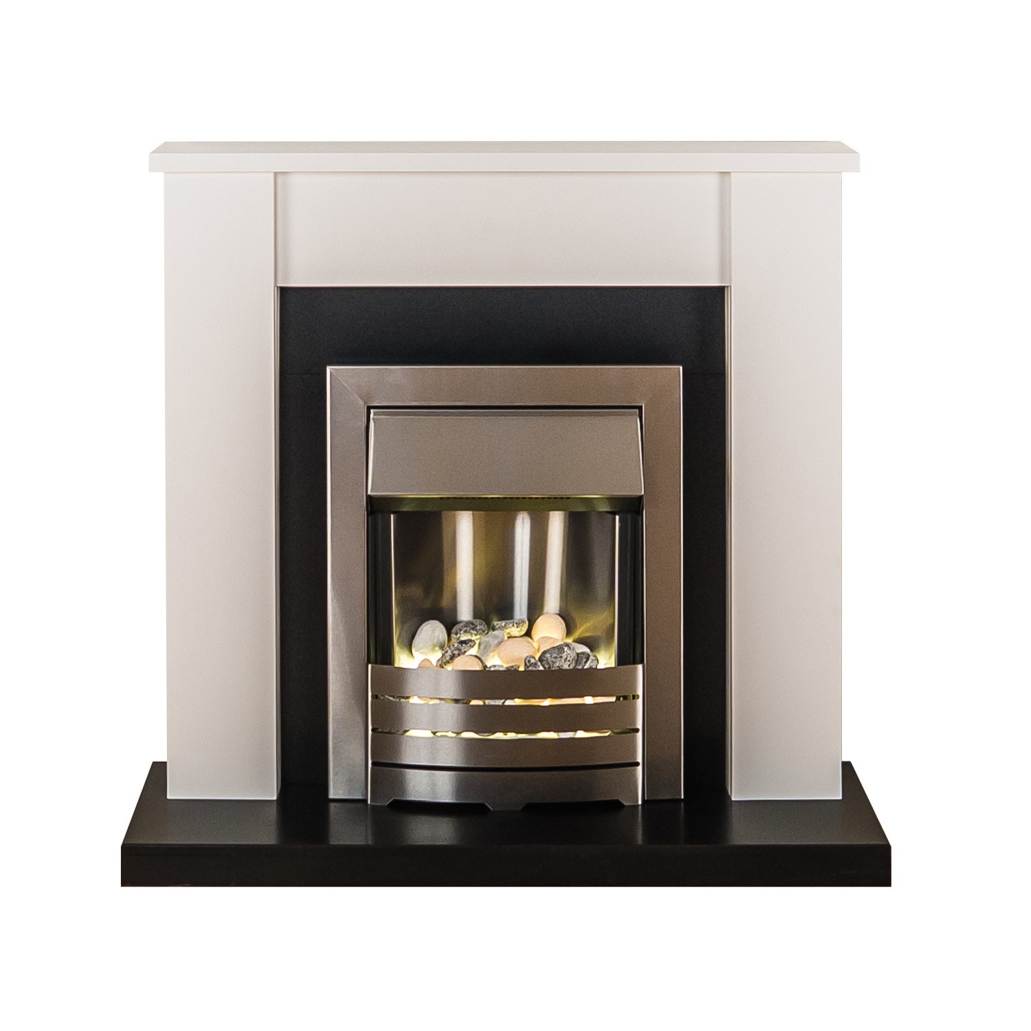 Photo of Adam white and chrome freestanding electric fireplace suite - solus