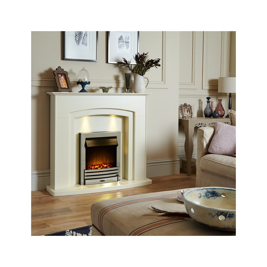 Adam Electric Fireplace Suite in Stone Effect with LED Downlights - Falmouth