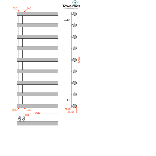 Towelrads Mayfair Chrome Heated Towel Rail Radiator 1245 x 500mm