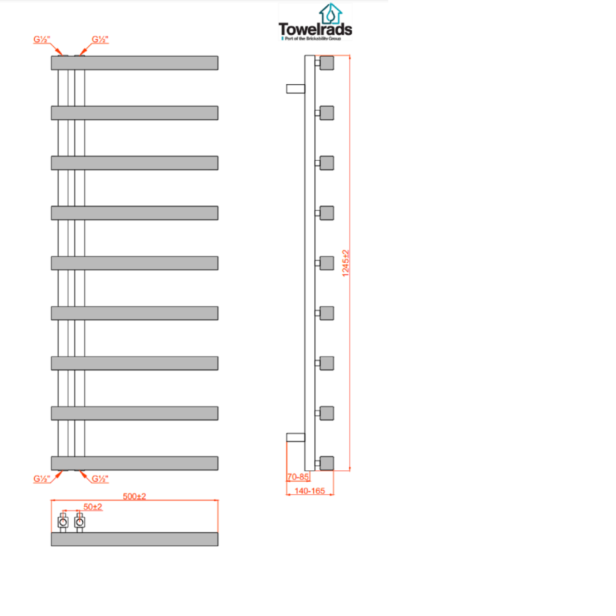 Chrome Heated Towel Rail Radiator 1245 x 500mm - Soho