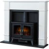 Adam White Fireplace Suite with Black Double Door Electric Stove &amp; Log Effect Fuel Bed - Oxford