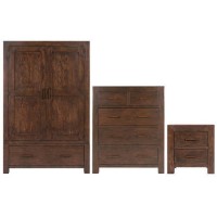 Pacific 3 Piece Bedroom Set in Solid Dark Oak - Walnut Effect Pacific 3 Piece Bedroom Set in Solid Dark Oak - Walnut Effect