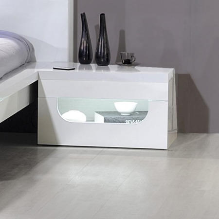 Sciae Opus 36 Bedside Table with Light in White High Gloss