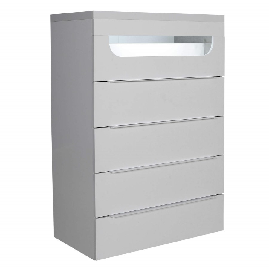 Tall Grey High Gloss Chest of 5 Drawers with Light - Sciae Opus 36