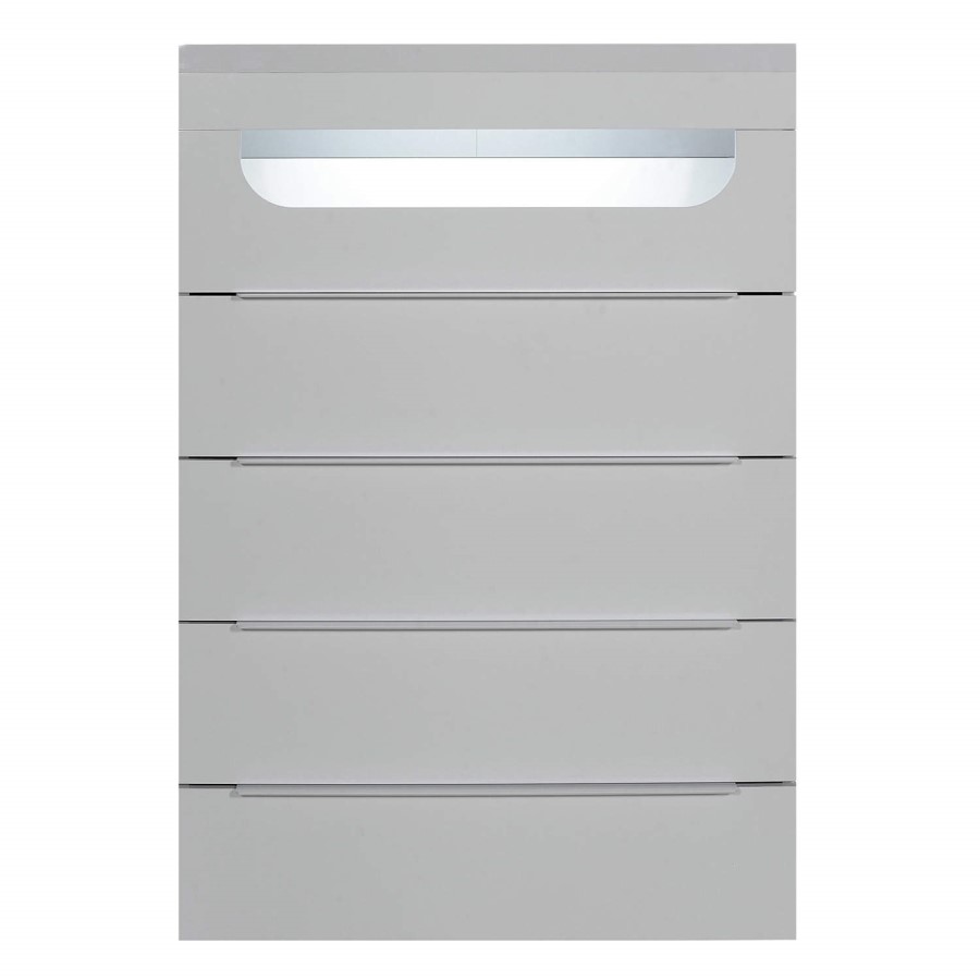Tall Grey High Gloss Chest of 5 Drawers with Light - Sciae Opus 36
