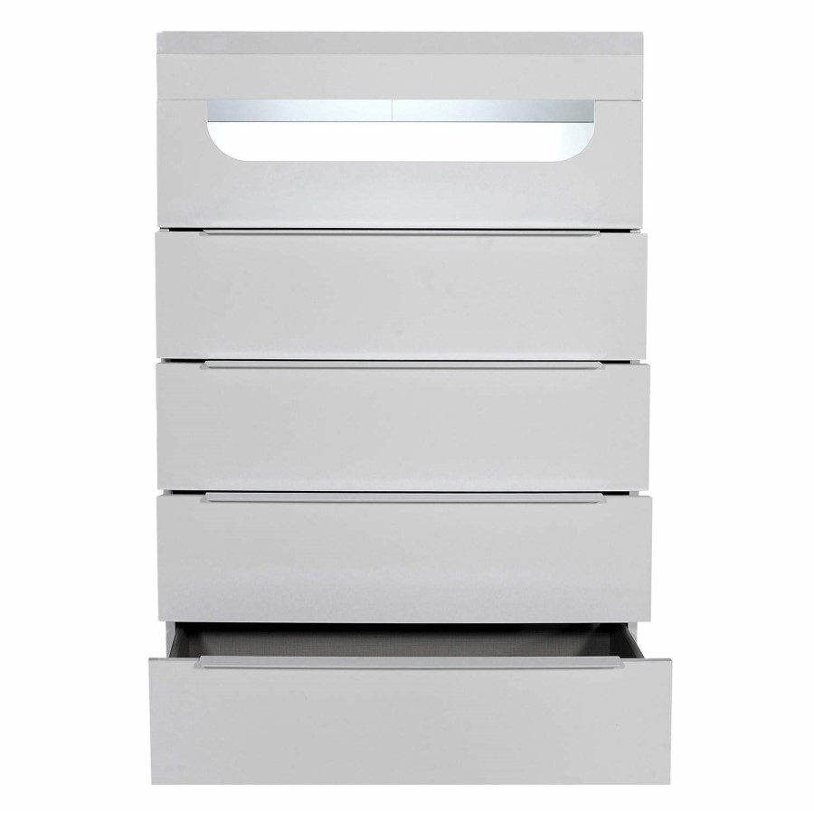 Tall Grey High Gloss Chest of 5 Drawers with Light - Sciae Opus 36