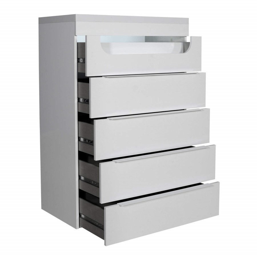Tall Grey High Gloss Chest of 5 Drawers with Light - Sciae Opus 36