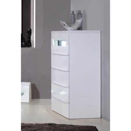 Tall Grey High Gloss Chest of 5 Drawers with Light - Sciae Opus 36 