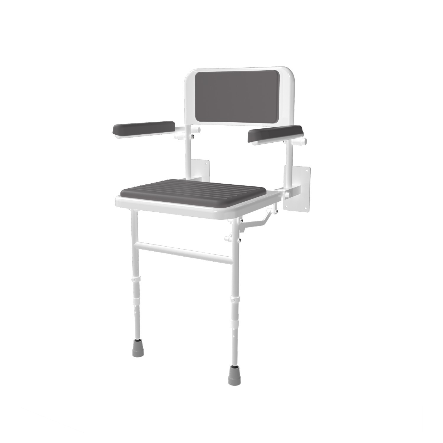 Grey Wall Mounted Folding Shower Seat With Arms Nymas Furniture123