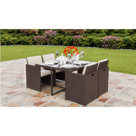 GRADE A1 - Astoria 5 Piece Garden Cube Set in Glass and Brown Wicker Rattan