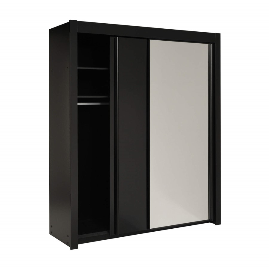 Parisot Dark Sliding Double Wardrobe in Shiny Black Melamine
