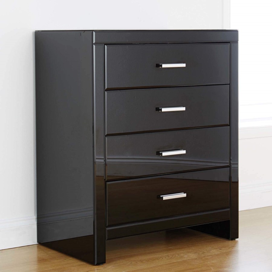 Mountrose Venetian Mirrored 4 Drawer Chest in Black