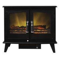GRADE A2 - Adam Woodhouse Black Electric Fireplace Heater Stove with Double Doors & Log Effect Fuel Bed