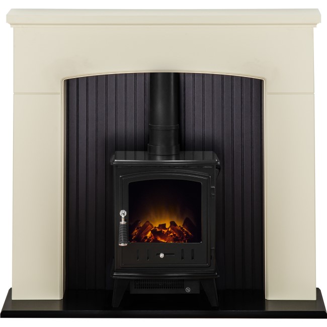 Cream and Black Stove Electric Fireplace Suite - Adam