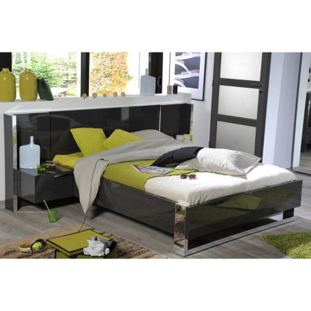 Sciae Sunrise 32 Left Bedside Table with Lighting in Grey High Gloss