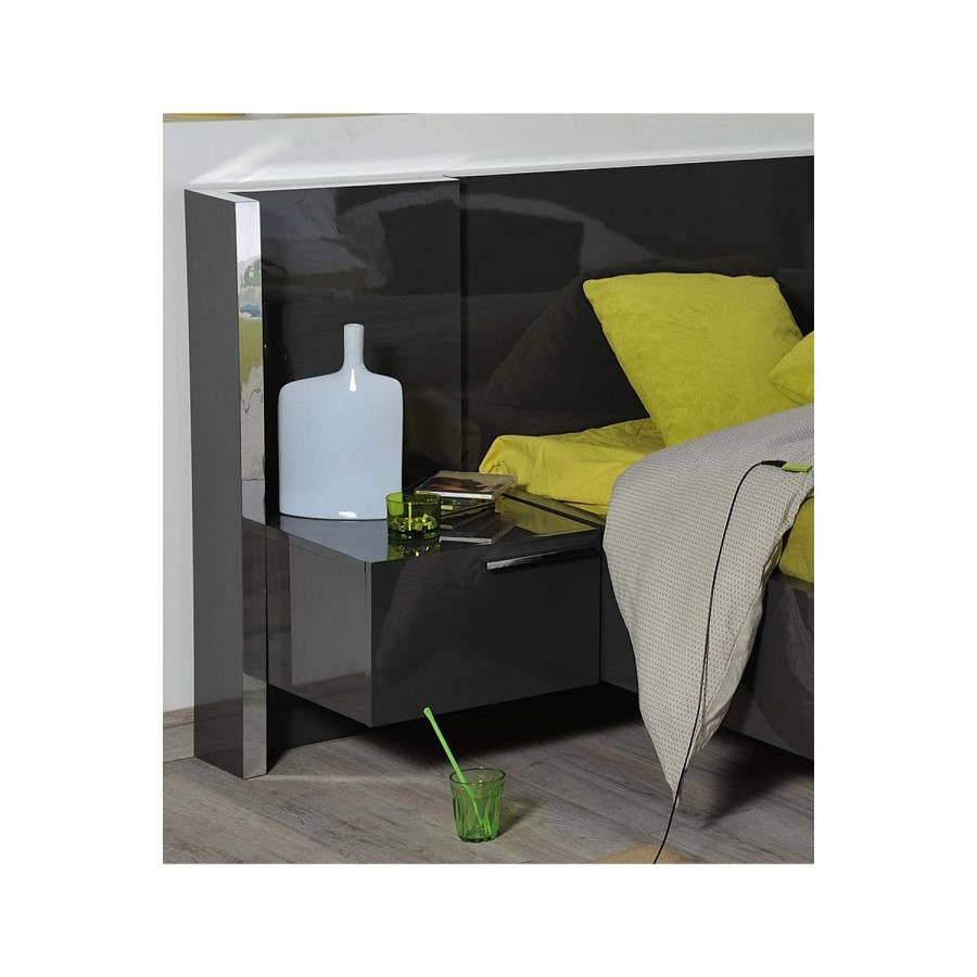 Sciae Sunrise 32 Left Bedside Table with Lighting in Grey High Gloss