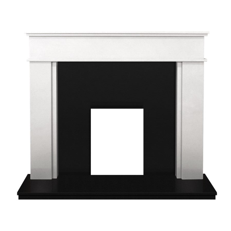 Adam Portland Sparkly White  Marble Fireplace Surround with Black Hearth