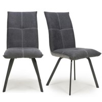 Ariel Pair of Linen Effect Dark Grey Dining Chairs
