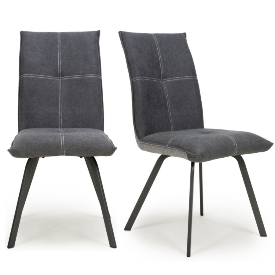 Ariel Pair of Linen Effect Dark Grey Dining Chairs