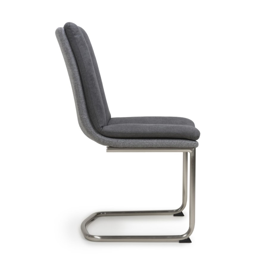 Triton Pair of Linen Effect Dark Grey Dining Chairs