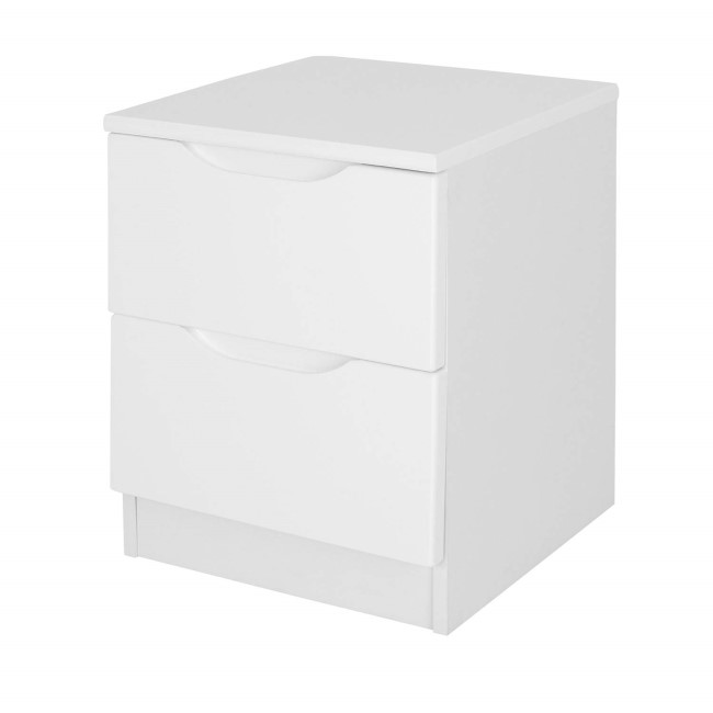 One Call Furniture Alpine 2 Drawer Bedside Chest in White High Gloss