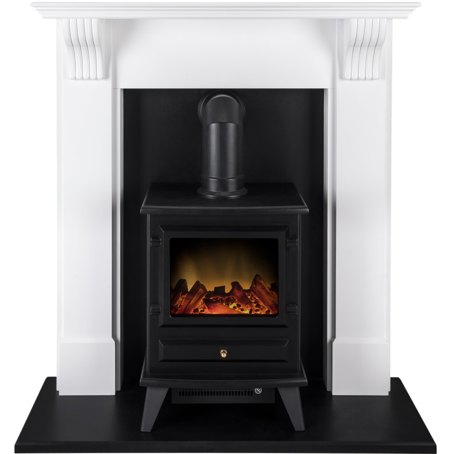 White and Black Electric Stove Fireplace Suite - Adam Harrogate