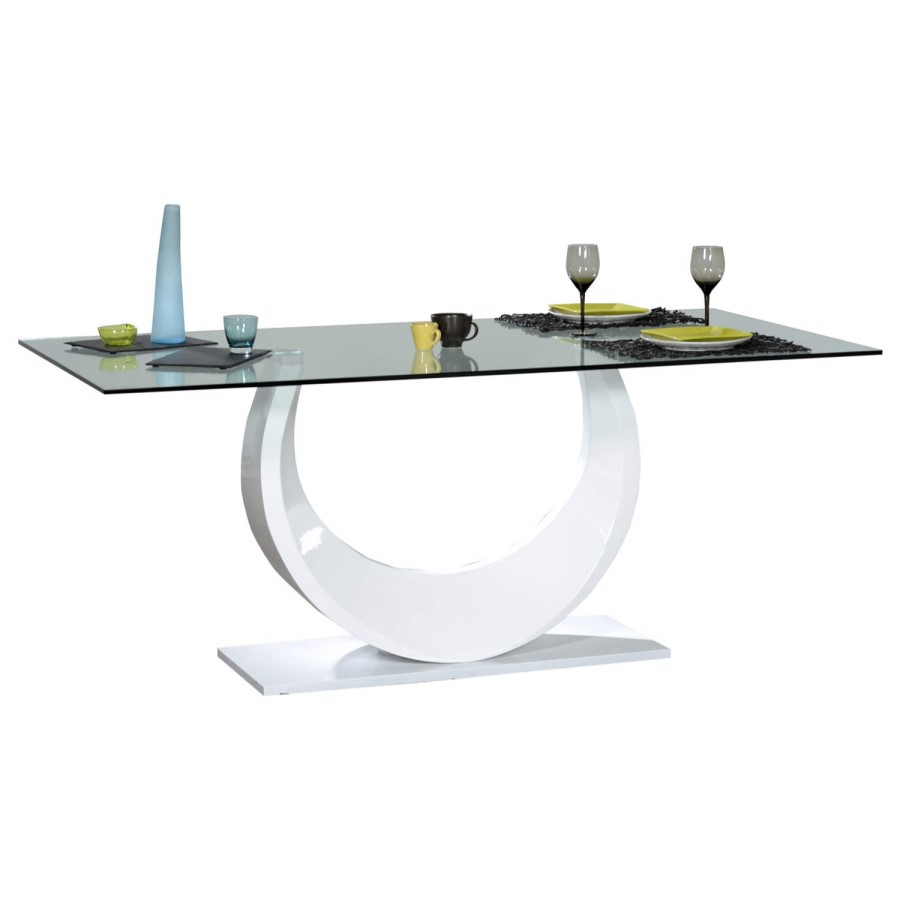 Sciae Smooth 36 Glass Top Dining Table in High Gloss White