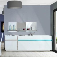 Sciae Cross 36 4 Door Sideboard in High Gloss White with LED lighting
