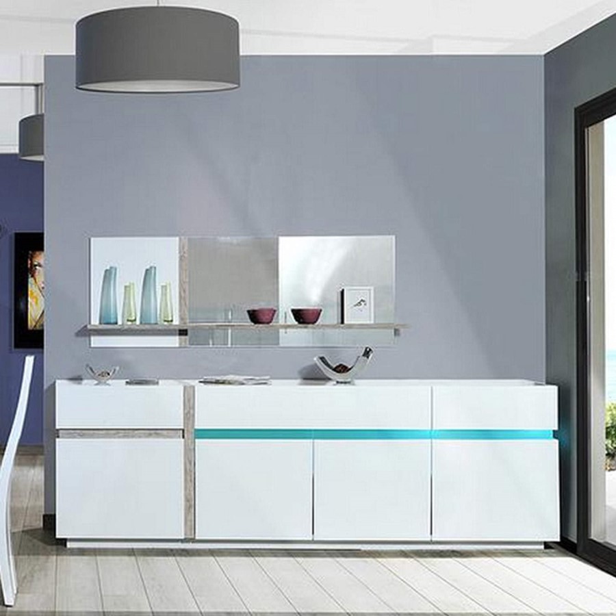 Sciae Cross 36 4 Door Sideboard in High Gloss White with LED lighting