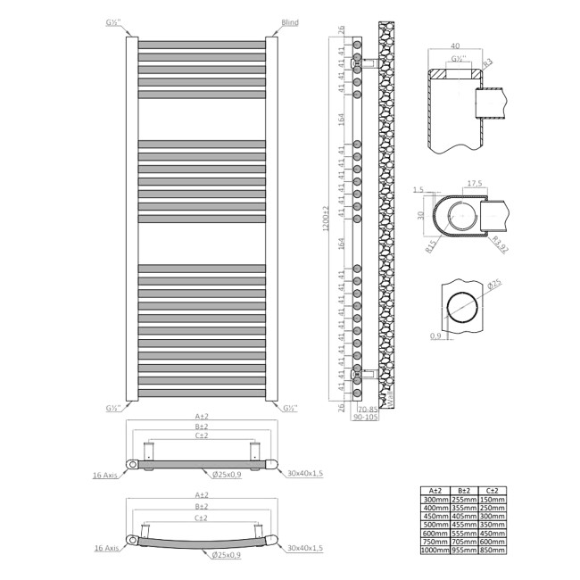 Towelrads Pisa Anthracite Towel Radiator 1200 x 500mm