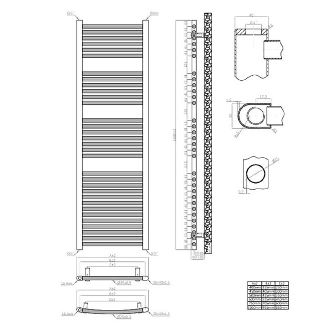 Towelrads Pisa Anthracite Towel Radiator 1600 x 600mm