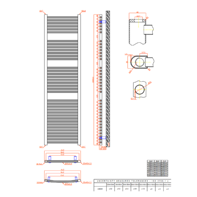 Towelrads Pisa Anthracite Towel Radiator 1800 x 500mm