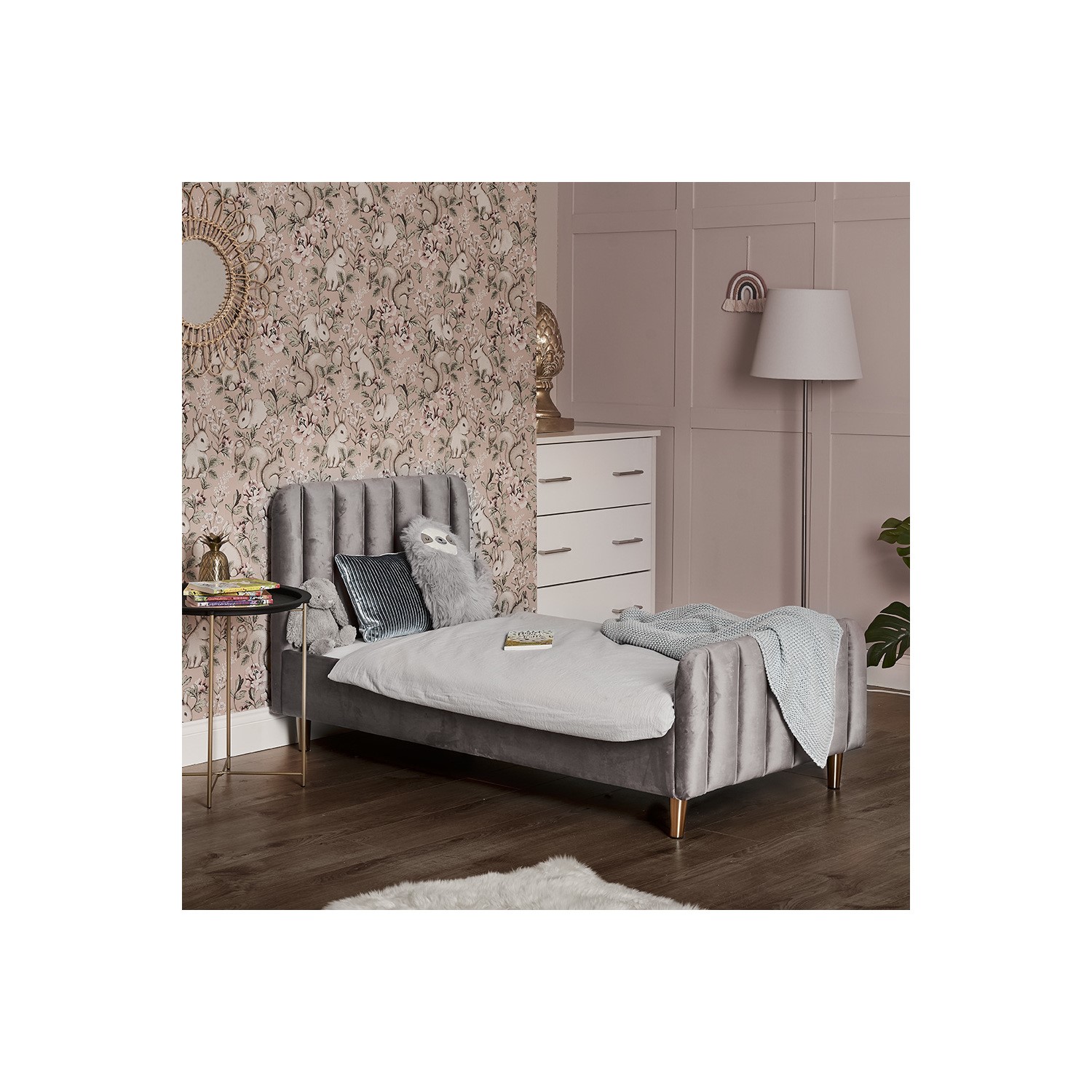 Photo of Toddler bed frame in grey velvet - gatsby - obaby