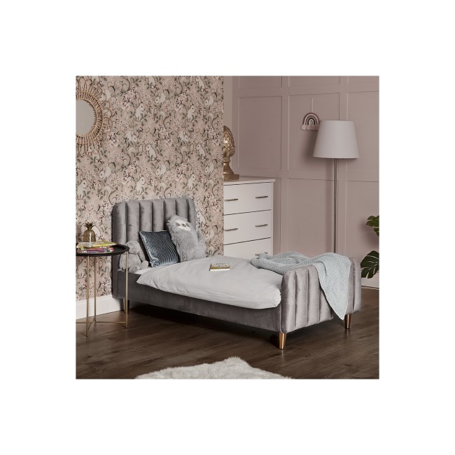 Toddler Bed Frame in Grey Velvet - Gatsby - Obaby 