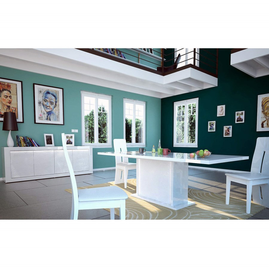 Sciae Karma Extending Dining Table in High Gloss White with Lights