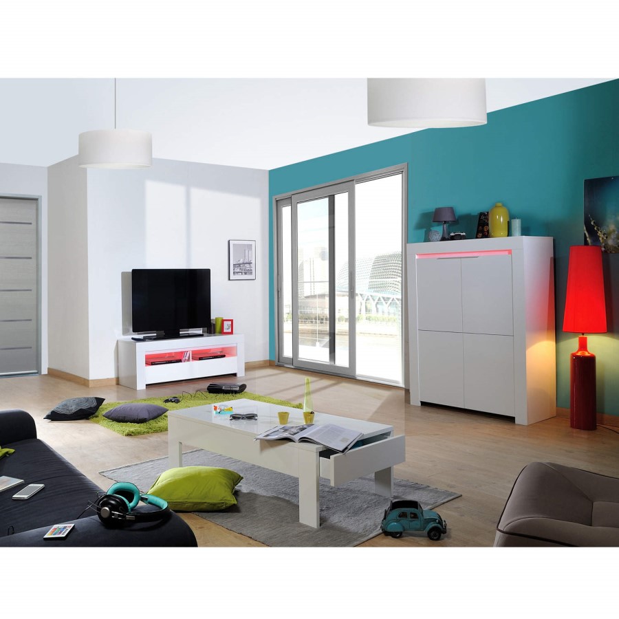 Sciae Galaxy TV Unit in High Gloss White with RGB Lighting