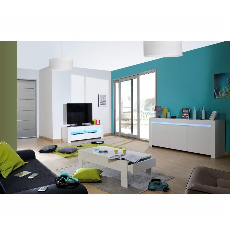 Sciae Galaxy TV Unit in High Gloss White with RGB Lighting