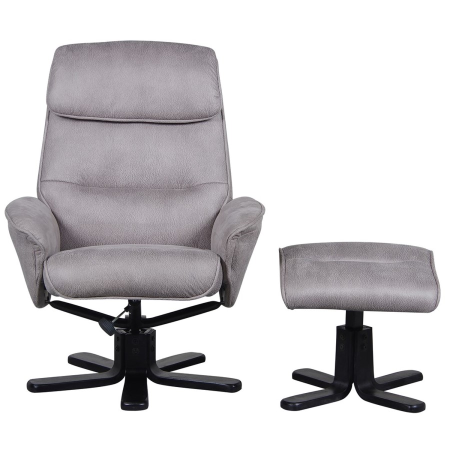 Amalfi Swivel Recliner and Footstool in Grey Faux Suede