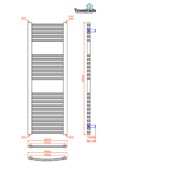 Towelrads Pisa Black Towel Radiator 1200 x 400mm