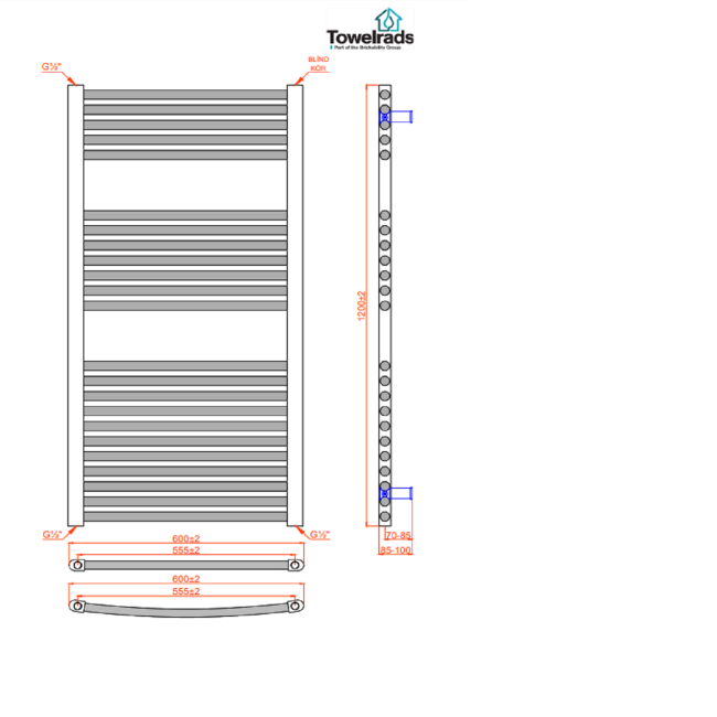 Towelrads Pisa Black Towel Radiator 1200 x 600mm