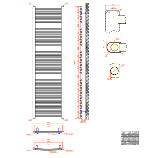 Towelrads Pisa Black Towel Radiator 1800 x 500mm