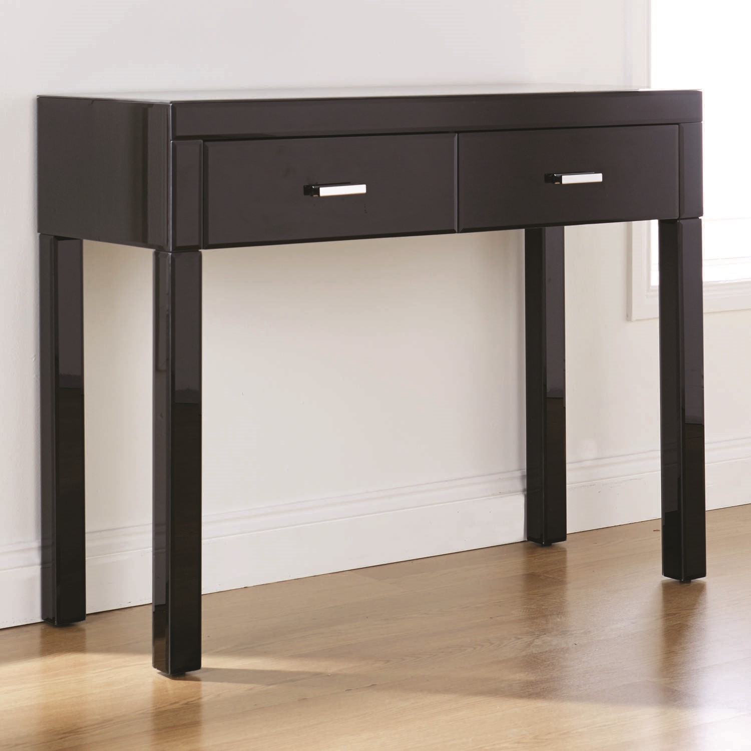 black mirrored dressing table