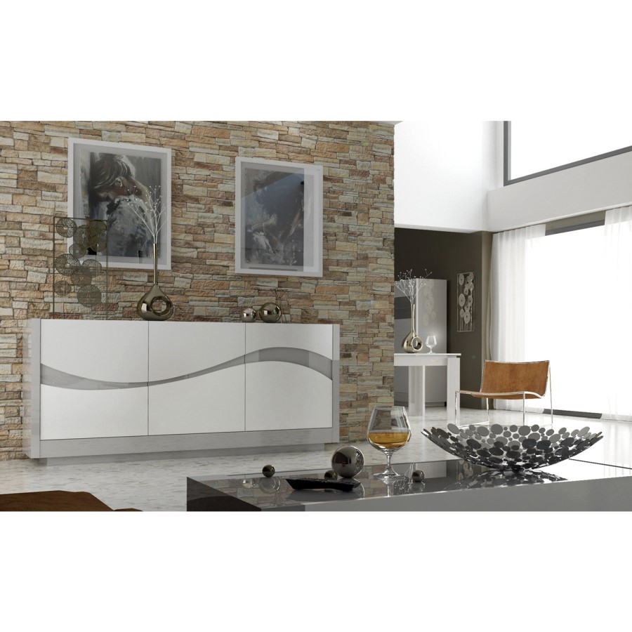 Sciae Flam Light Grey High Gloss 3 Door Sideboard