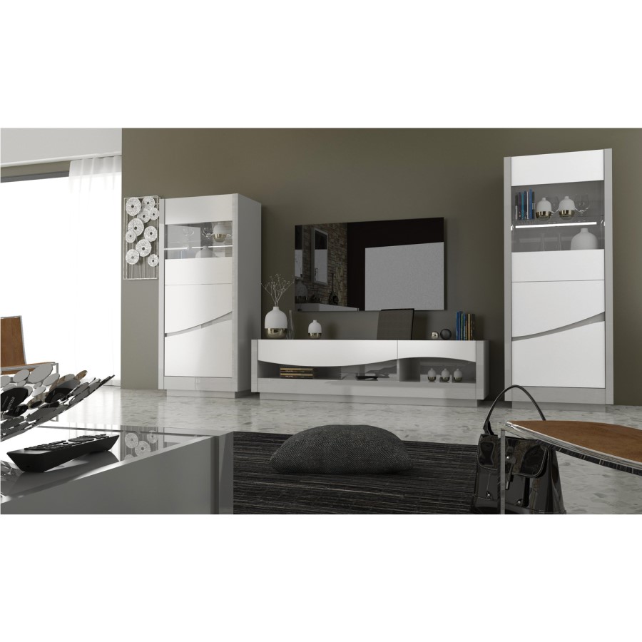 Sciae Flam Grey High Gloss TV Unit with 2 Drawers - TV's up to 70"