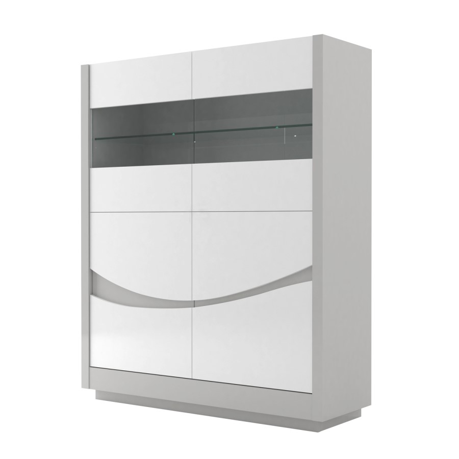 Sciae Flam Grey and White High Gloss 4 Door Storage Cabinet 