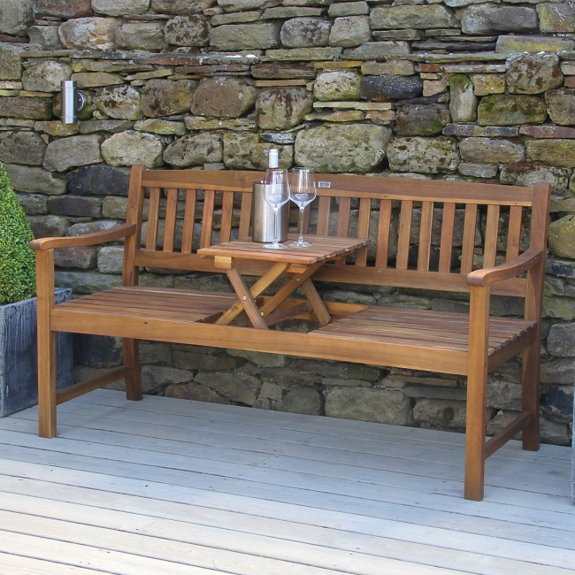 Cambridge Acacia Wood Bench with Pop Up Table